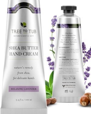 Tree to Tub Shea Butter Hand Cream for Dry Cracked Hands – Moisturizing Sensitive Skin Hand Lotion for Women & Men, Non-Greasy Vegan Hand Moisturizer w/Organic Cocoa, Aloe Vera, All Natural Lavender