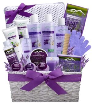 Gift Baskets for Women. Relaxing Lavender Bath Gifts for Her Spa Basket is Filled with All Natural Spa Goodies! Sulfate & Paraben Free. Spa Gifts for Women.