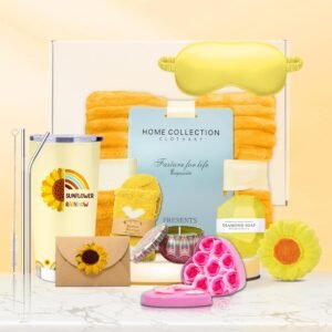 Get Well Soon Gift Baskets for Women, Get Well Gifts for Women After Surgery Care Package 9pc, Self Care Gift Set, Thinking of You Feel Better Gift Box for Sick Friend(Sunflower Gifts)