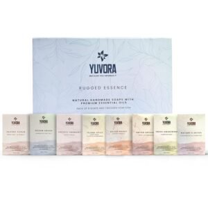 8 Pcs Men Natural Handmade Body Soaps 5 OZ Pack Set Rugged Essence Long lasting Luxurious Scents with Natural Ingredients – Sulfate & Paraben Free, Vegan Multi Fragrance With Wooden Soap Dish