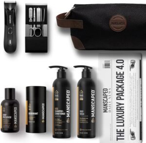 MANSCAPED® The Luxury Package 4.0 Includes: The Lawn Mower® 4.0 Electric Trimmer, The Shears 2.0 Nail Kit, Crop Preserver™, Deodorant, Body Wash, 2-IN-1 Shampoo & Conditioner, The Shed toiletry bag