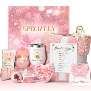 Birthday Gifts for Women, Get Well Gifts for Women Self Care Gift s, Luxury Rose Relaxing Spa Gift Baskets with Blanket, Unique Thinking of You Gifts for Wome n