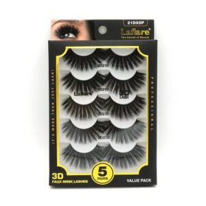 Laflare Premium Silk Lashes 3D Faux Mink Eyelashes Multipack, Light, Natural Looking, Professional Easy to Apply Eyelashes in a Knitted Style 5 Pairs Value Pack (21DX5P)