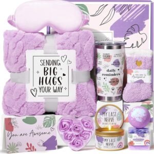 Birthday Gifts for Women Friendship, Self Care Gifts Inspirational Get Well Soon Gifts Basket, Relaxing Spa Gifts Care Package w/Blanket, Cute Mothers Day Gifts for Mom Her Women Friend Sister Wife
