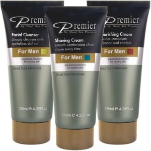 Premier Dead Sea Men’s Skincare Gift Set, 3-Pack: Nourishing Cream, Shaving Cream, Facial Cleanser for Men, Sensitive Skin, Anti-Wrinkle, Daily Use