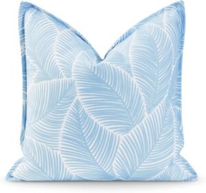 Hofdeco Premium Coastal Hampton Style Patio Indoor Outdoor Pillow Cover Only, 20″x20″ Water Resistant for Backyard, Couch, Baby Blue Palm Leaf
