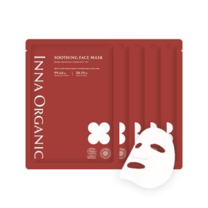 INNA ORGANIC Sheet Mask – After Sun & Self Love, EWG & COSMOS Certified (Pack of 5) | Rose Geranium Essential Oils Infused Skin Care | Luxury Clean Beauty