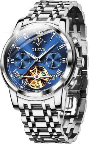 OLEVS Mens Automatic Watches Skeleton Mechanical Self Winding Luxury Fashion Dress Wrist Watch Luminous Waterproof