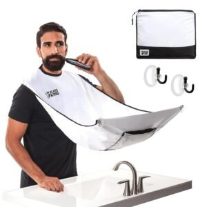 Beard King Beard Bib Apron – Shaving Set for Dad – As Seen on Shark Tank – Men’s Hair Catcher for Shaving – Grooming Accessories – Packing Pouch, White