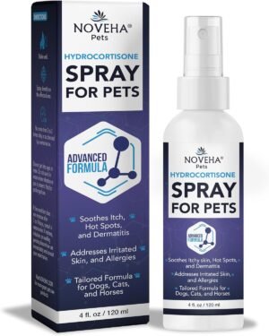 NOVEHA 1% Hydrocortisone Spray for Dogs, Cats, Horses – Hot Spot Treatment & Itch Relief for Pets – Advanced Formula Soothes Itch, Hot Spots, Dermatitis, Irritated Dry Itchy Skin & Allergies – 120mL