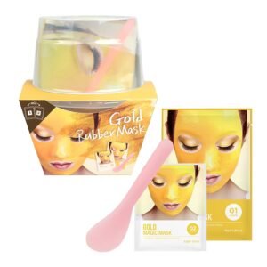 LINDSAY Luxury Magic Modeling Cup Pack Kit – Korean Spa Skincare Clarifying & Firming Face Mask Modeling Pack – Deep Pore Cleansing Mask Powder w/Spatula & Serum Gel (Gold, 5.18 fl oz)