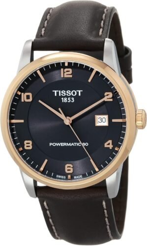 Tissot Mens Luxury 316L Stainless Steel case with Rose Gold PVD Coating Automatic Watch, Brown, Leather, 22 (T0864072606700)