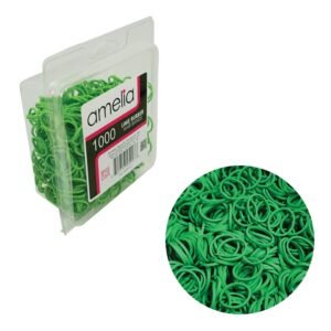 Amelia Beauty | 1000 Count 1/2″ Rubber Bands | Premium US Made Rubber Hair Ties | Ideal for Ponytails, Braids & Beards | Strong All Day Hold | Convenient Re-closable Container | Lime