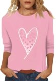Valentine Shirts for Women Oversized Crewneck 3/4 Length Sleeve Tee Tops Funny Graphic Loose Casual Blouses 2024