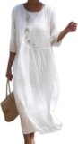 Akivide Women’s Flowy Cotton Linen Maxi Dresses Loose Summer Beach Vacation Casual Long Dress