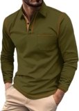 Mens Long Sleeves Shirts Fashion Polo Tee Shirts Slim Fit Golf Polo Shirt Casual Workwear Office Tops with Pocket
