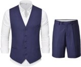 YND 2-Piece Men’s Linen Waistcoat Shorts, Lightweight Vest Pants, Casual Wedding Beach Summer Prom Homecoming Outfit
