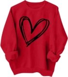 Valentines Shirt for Women Causal Heart Print Graphic Plus Size Crewneck Sweatshirt Long Sleeve Oversized Blouse Tops
