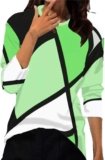 Color Block Tops for Women Geometry Print Tunic Tops Crew Neck Tee Shirt Loose Fit Casual Pullover