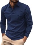 Men’s T-Shirts Fall Winter Polo Shirts Long Sleeved Flip Collar Tops Pocket Button V Neck T Shirts Casual Tops