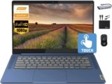 Lenovo Chromebook 14″ Touchscreen Slim Laptop Business Student, 8-Core MediaTek Kompanio 520, 4GB RAM, 128GB Storage (64GB eMMC+64GB Card), WiFi 6, Long Battery, Chrome OS+MarxsolAccessory