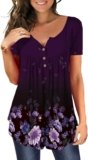 MAYAMANG Women’s Floral Tunic Tops Casual Blouse V Neck Short Sleeve Buttons Up T-Shirts
