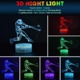 LETOUR Night Light for Kids Baseball 3D Night Light Porpoise Illusion Lamp with Remote Control 16 Color Changing Xmas Halloween Birthday Gift for Child Baby Boy (Remote – Ice Crack Base)