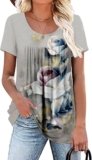 Women’s Summer Short Sleeve Tunic Plus size ladies shirts Floral Blouse Loose Flowy Tops for Leggings M-4XL