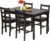 FDW | 5-Piece Solid Wood Dining Table Set for 4 | Pine Kitchen Table with Upholstered Chairs | Space-Saving Design | Smooth Easy-to-Clean Surface | Brown | for Dining Room, Apartment, Restaurant