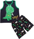 Toddler Boys Round Neck Sleeveless Dinosaurs Print Top and Pants for Boys Summer Outfits Infant Bow