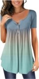 Womens Tops Hide Belly Tunic Summer Short Sleeve T Shirts Flowy Henley Tshirt Casual Dressy Blouses for Leggings