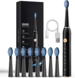 Sonic Electric Toothbrush for Adults, IPX7 Waterproof Sonicare 38000VPM, Fast Charge Long Last with Intelligent Time Reminder 5 Optional Modes Dupont Brush Heads, Black