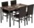 Recaceik Dining Table Set for 4, Kitchen Table and Chairs Set with Faux Marble Tabletop & 4 Leather Upholstered Chairs for Kitchen Dining Room, Compact Space, Dinette Set, Brown+Brown
