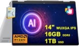HP Envy x360 2-in-1 Copilot AI PC Laptop 14″ WUXGA Touch AMD Zen 4 8-core Ryzen 7 8840HS (>i7-1355U) 16GB DDR5 1TB SSD Backlit USB-C 5MP IR Privacy Camera Fast Charge PolyWin11 w/DLCA Accessory