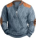 Polo Shirts for Men,Men’s Sweaters 1/4 Zip Polo Cotton Pullover Striped Fall Winter Warm Color Block Sweatshirts