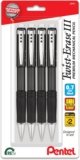 Pentel Twist-Erase III Mechanical Pencil, (0.7mm), Medium Line, Black Barrel, Pack of 4 (QE517BP4A)