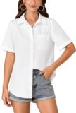 KIFOVEN Women’s Short Sleeve Button Down Shirt Collared Cotton Casual Summer Blouse Top with Pocket