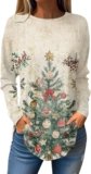 Christmas Shirts for Women 2024 Casual Fall Tunic Blouses with Long Sleeves Floral T-Shirts Tops Crew Neck Sweatshirts