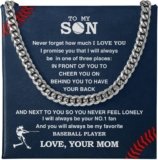 Personalized Baseball Necklace To My Son From Mom, Son Pendant Gifts From Dad to Baseball Player, Inspiration Jewelry Gift For My Son, Christmas Cuban Link Chain Necklaces Present for Man from Mum