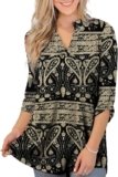 Othyroce Womens Floral Printed Tunic Tops 3/4 Roll Sleeve V Neck Blouses Long Sleeve Shirts for Women