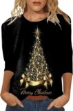 2024 Christmas Shirts for Women 3/4 Length Sleeve Womens Tops Casual Crew Neck Fall Crewneck Tunic Blouses