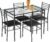 VECELO 5-Piece Kitchen Dining Table Set, Glasses Tabletop & Heavy-Duty Metel Frame, Rectangle Dinette with 4 Chairs for Small Space, Breakfast Nook, Glasses & Black
