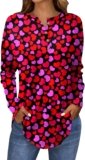Valentines Day Tops for Women Long Sleeve Tunic Tops Side Slit V Neck Heart Shirts Blouse Sweatshirt Winter Outfit