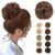 MORICA 1PCS Messy Hair Bun Hair Scrunchies Extension Curly Wavy Messy Bun Hair Synthetic Chignon Hairpieces for Women(Light Golden Brown 12#)