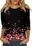 Valentine’s Day Shirt Tees 3/4 Sleeve Love Heart Graphic Tee Trendy Aesthetic Blouse Cute Print Tunic Tops