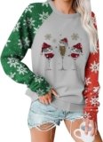 Merry Christmas Shirts for Women Christmas Tree Sweatshirts Funny Color Block Holiday T Shirt Snowflake Long Sleeve Top