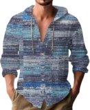 Mens Long Sleeve Shirt,Mens Long Sleeve Linen Shirts Hooded V Neck Button Up Hoodies Vacation Hawaiian Beach Hippie Shirts