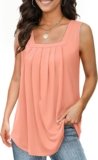 Summer Tank Tops for Women Loose Fit Pleated Square Neck Sleeveless Tops Flowy Blouse Short Sleeve Tops Basic Shirts