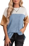 EVALESS Womens Summer Short Sleeve Crewneck Shirts Tops Color Block Lightweight Tee Shirt Top