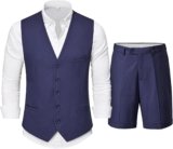 Hihawk Men’s 2-Piece Linen Vest Pants, Lightweight Waistcoat Shorts, Casual Wedding Beach Summer Prom Homecoming Outfit